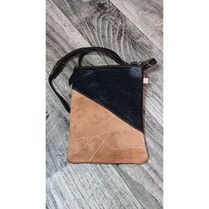 Vaan & Co Brown Black Leather Lightweight Boho Small Crossbody Handbag
